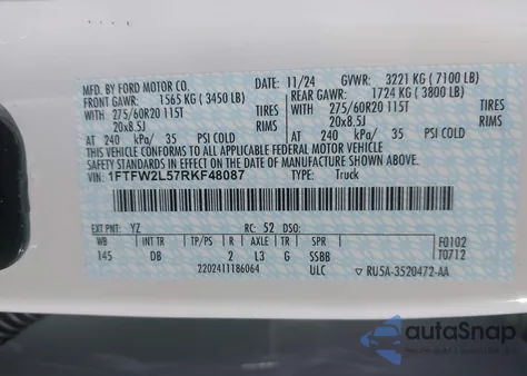 2024 Ford F-150 Stx from USA, damaged, VIN 1FTFW2L57RKF48087